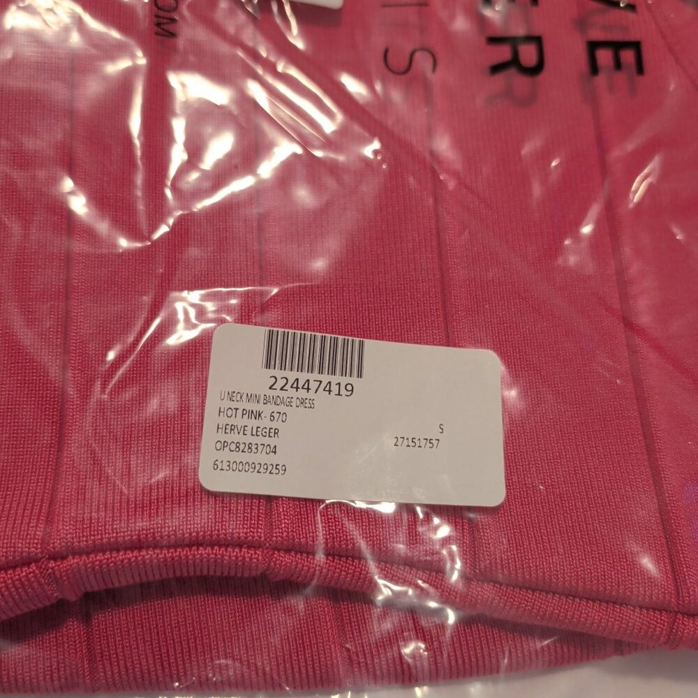 Herve Leger Hot Pink U-Neck Mini Bandage Dress - Picture 10 of 11